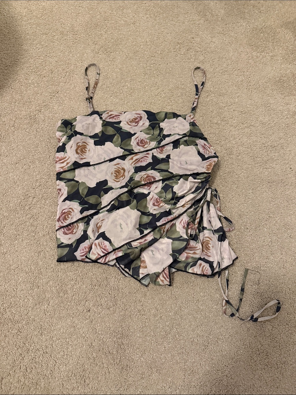Rewind Pink Rose Print Ruched Side Tie Camisole